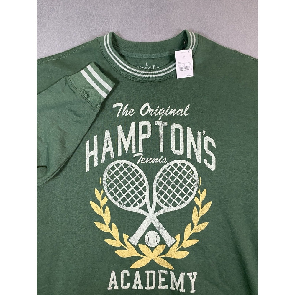 NWT Goodie Two Sleeves Green Crew Neck "The Original Hampton's Tennis Academy"